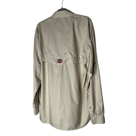 PENN Men's Button-up Shirt Size XL in Beige Vented Back Roll Tab Long Sleeves - Picture 2 of 6